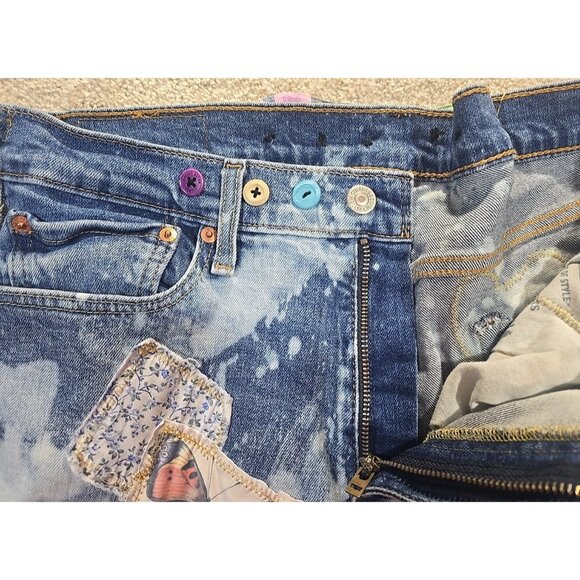 OOAK Magnolia Boho Reworked Levi Jeans Upcycle Boyfriend Indie Cat Adjusts 26-32 - Picture 15 of 16